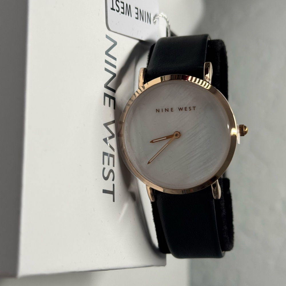 Nine West Black and Gold Women's Watch with White Dial